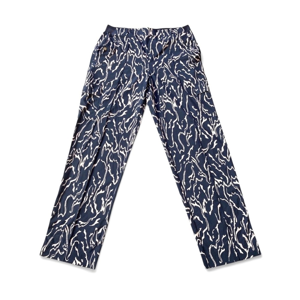 Athleta‎ Printed Vienna Cargo Pants 16 Navy Orchid Pink UPF 50 Travel Active
